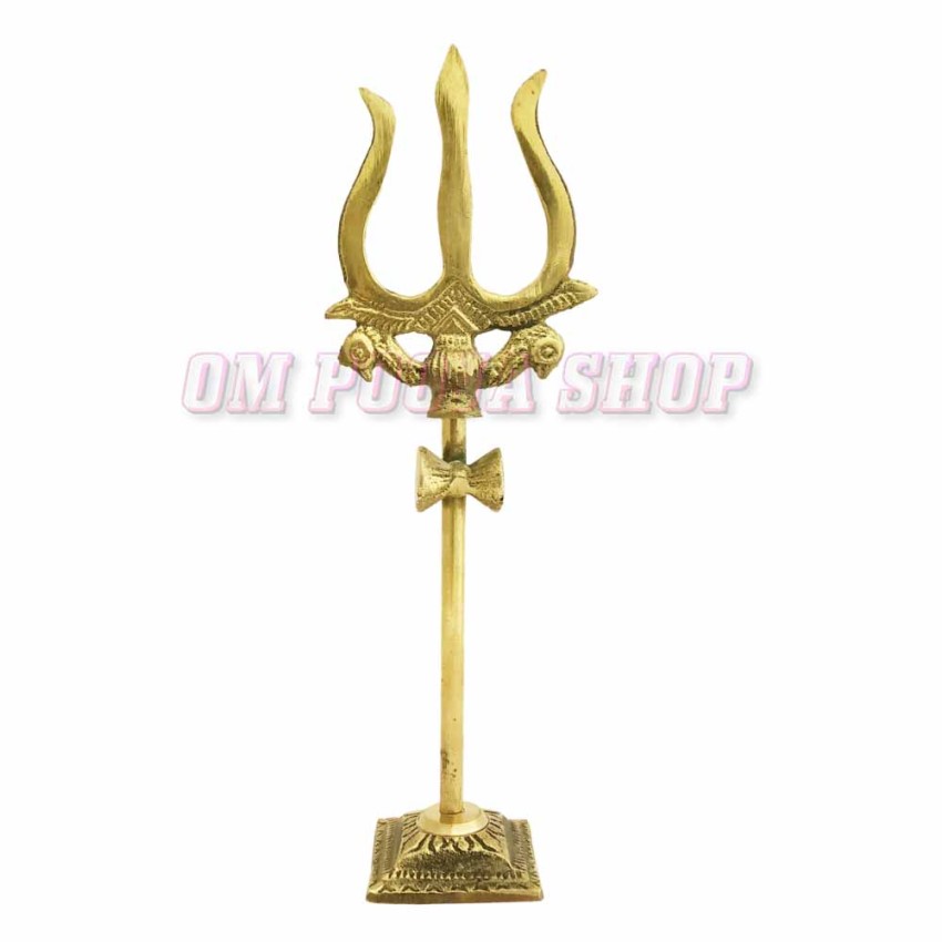Shiva Trishul Damru with Stand in Brass